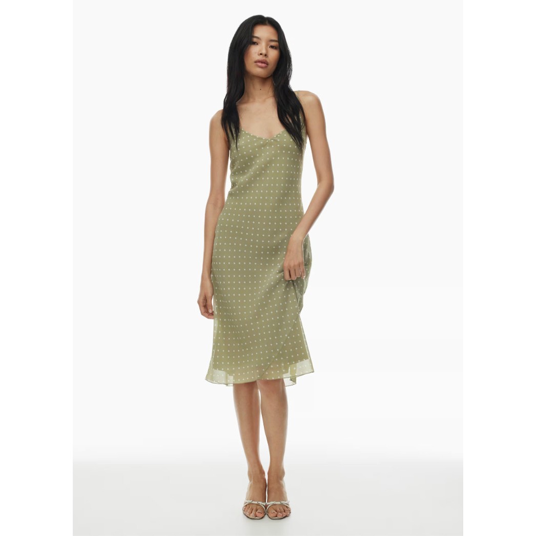 Aritzia Wilfred Only Slip Midi Dress In Light Green Polka Dots Size Large
